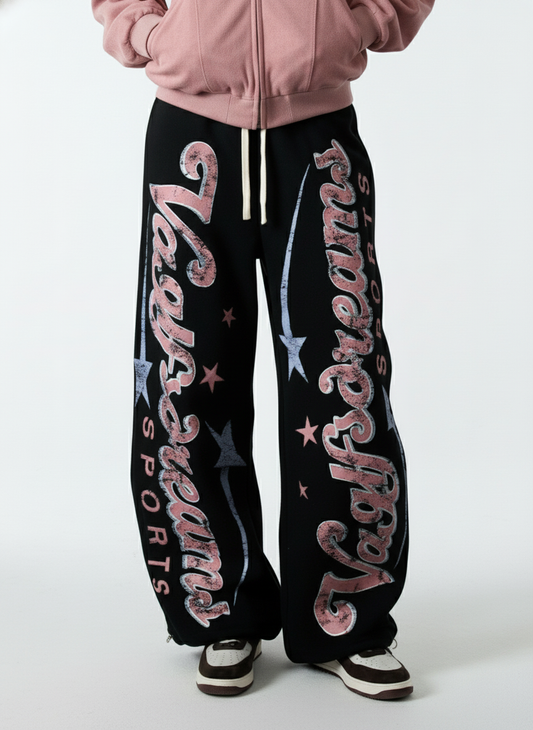 Retro Graphic Fleece-Lined Baggy Sweatpants