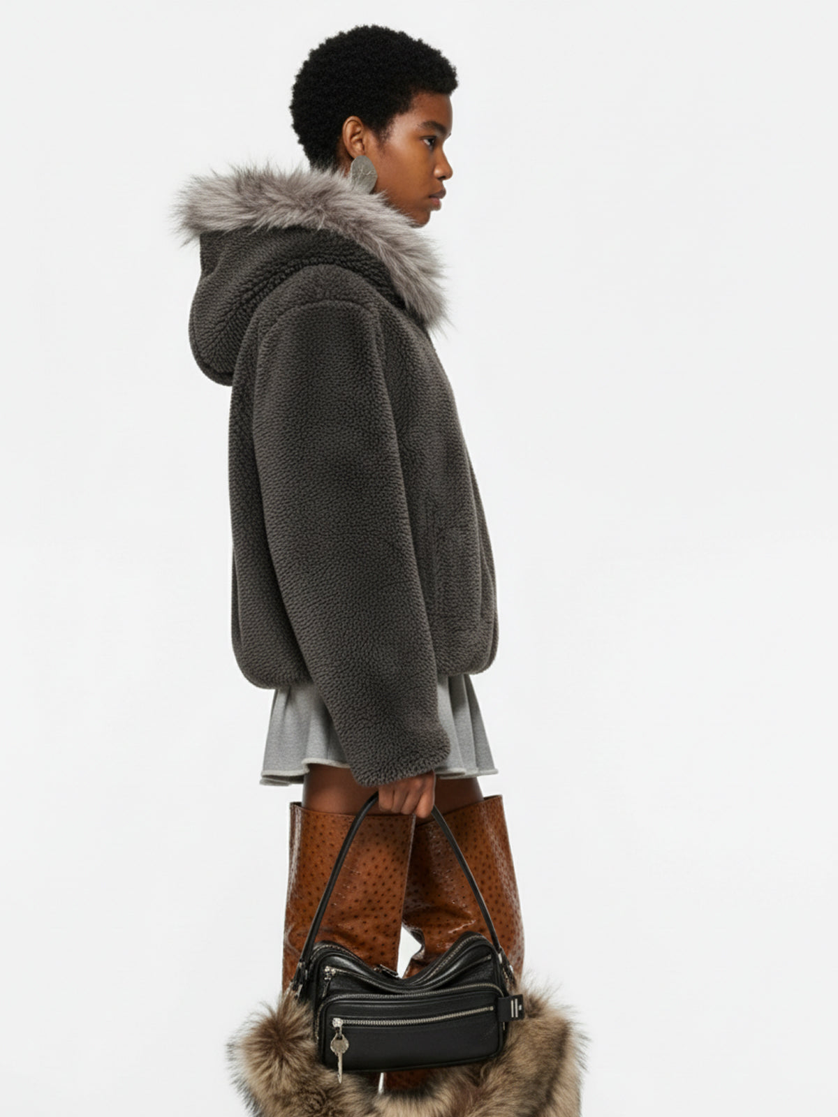 Thesupermade Fur Hooded Quilted Sherpa Jacket - 2304