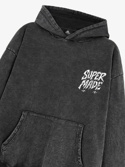 Distressed Graphic Bold Angel Wings Design Hoodie 