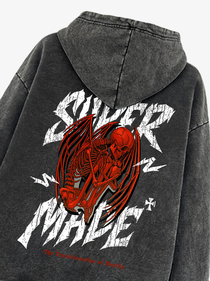 Distressed Graphic Bold Angel Wings Design Hoodie 