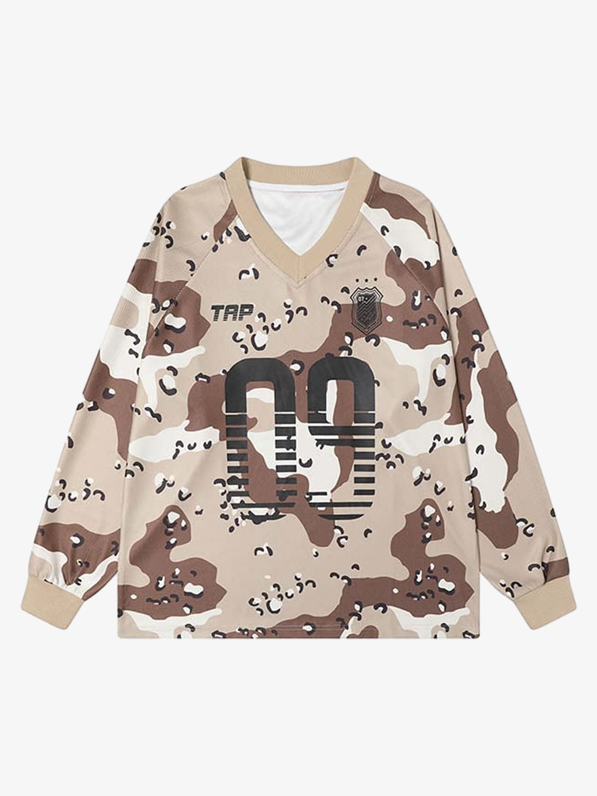 Camouflage Alphanumeric Print Long-sleeved T-shirt 