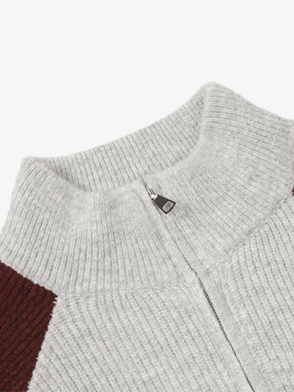 Stylish Contrast Panel Zip-Up Sweater for Casual and Sporty Looks 
