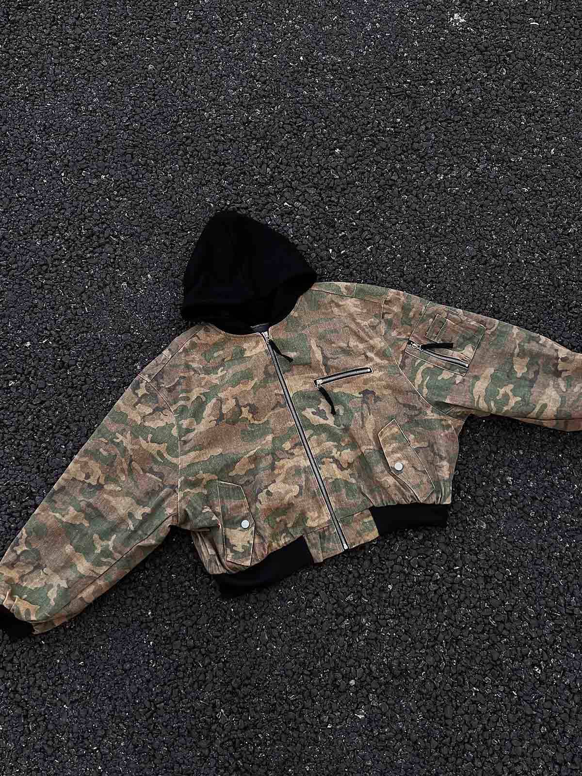 Camouflage Faux Two-Piece Hooded Jacket 