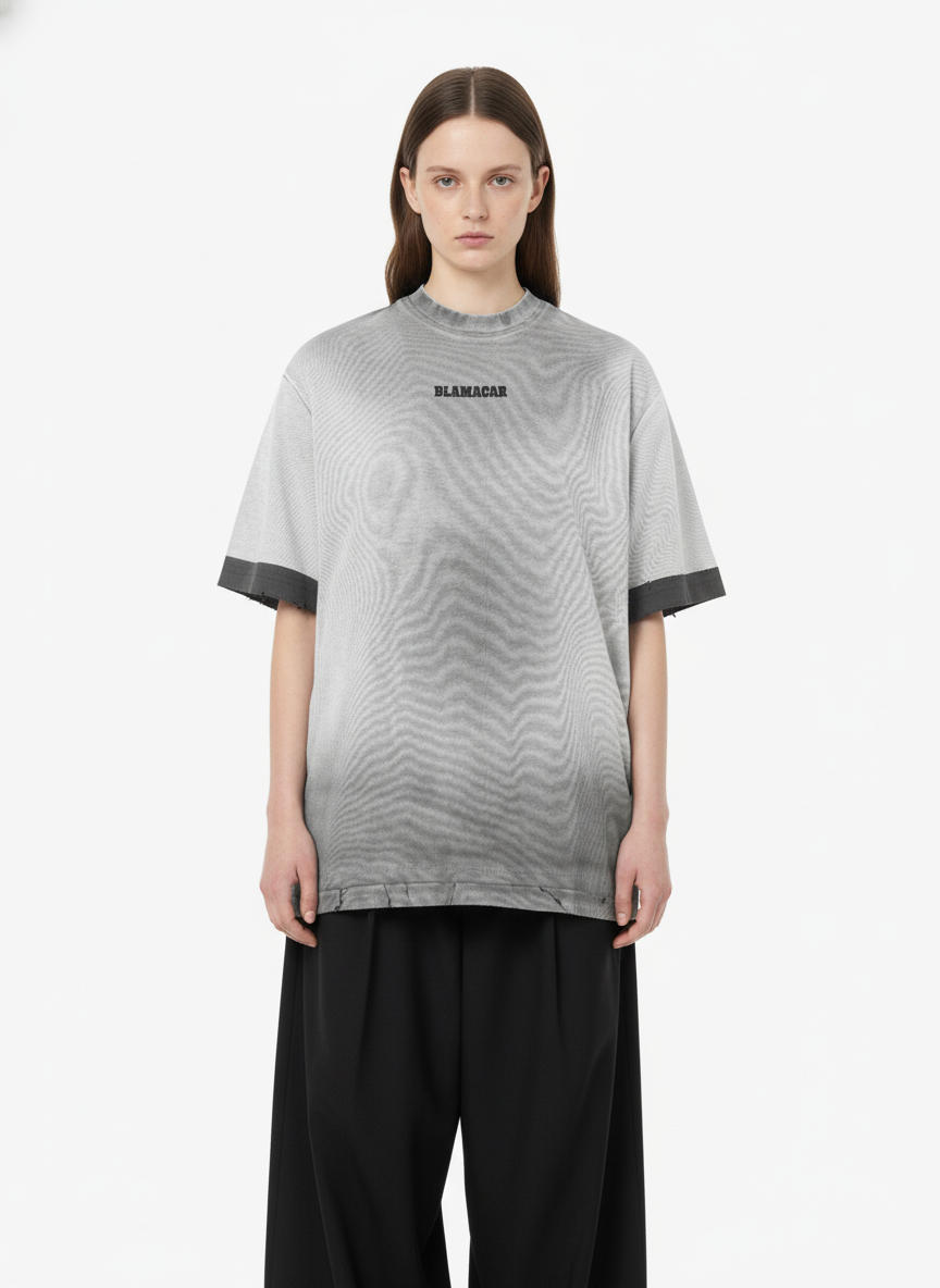 Vintage Distressed Washed Gradient Short-Sleeved T-Shirt