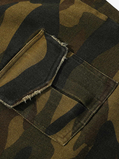 Camouflage Cargo Pants with Distressed Pockets - Perfect for Casual and Outdoor Adventures 
