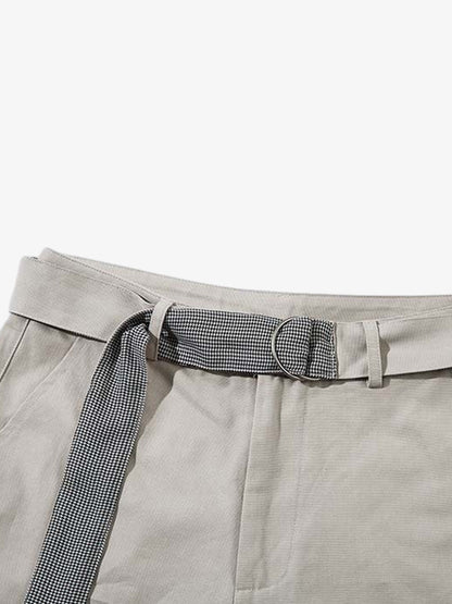 Cotton Blend Tailored Shorts with Side Pockets and Adjustable Cuffs 