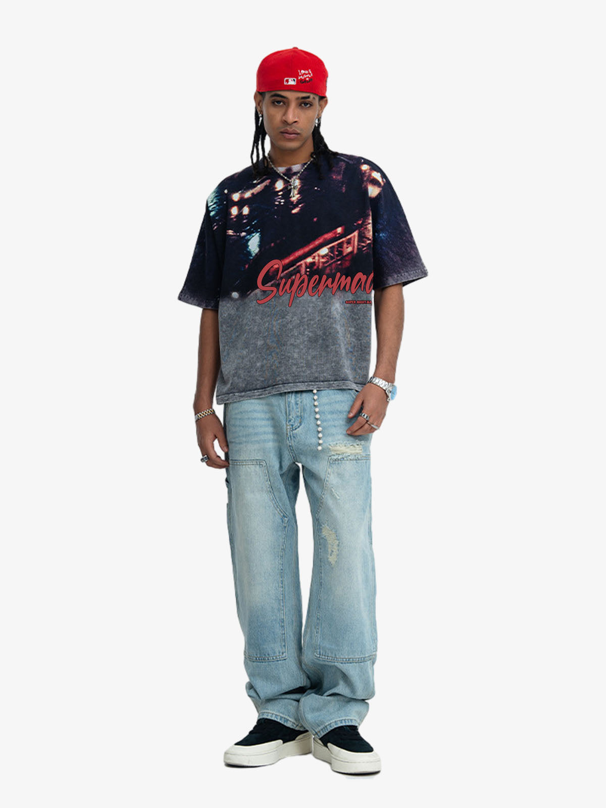 300G Cotton Nightfall Jade Pattern Dyeing Oversized T-Shirt for Men Streetwear Fashion?