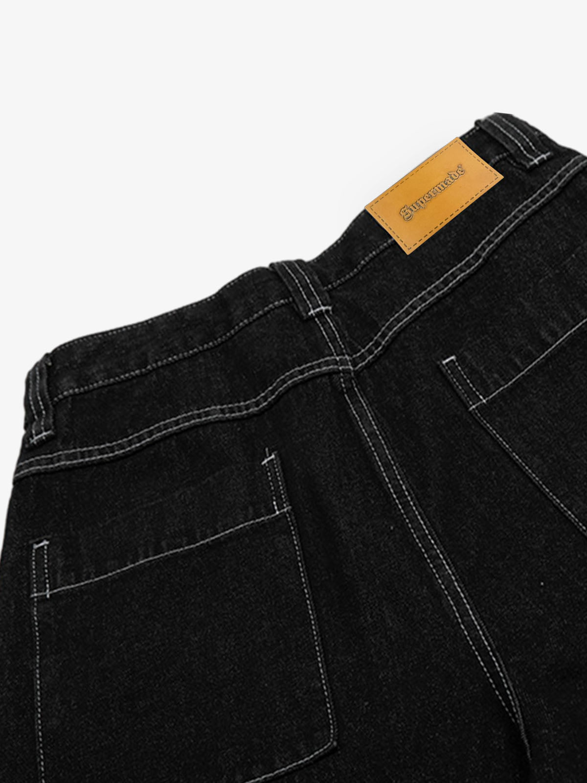 Retro Black Multi-pocket Exposed Raw Edge Cropped Jeans 