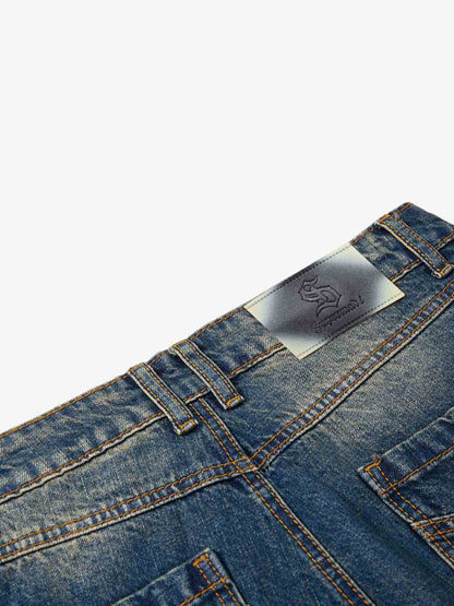 Vintage Washed Distressed Straight-Leg Jeans 