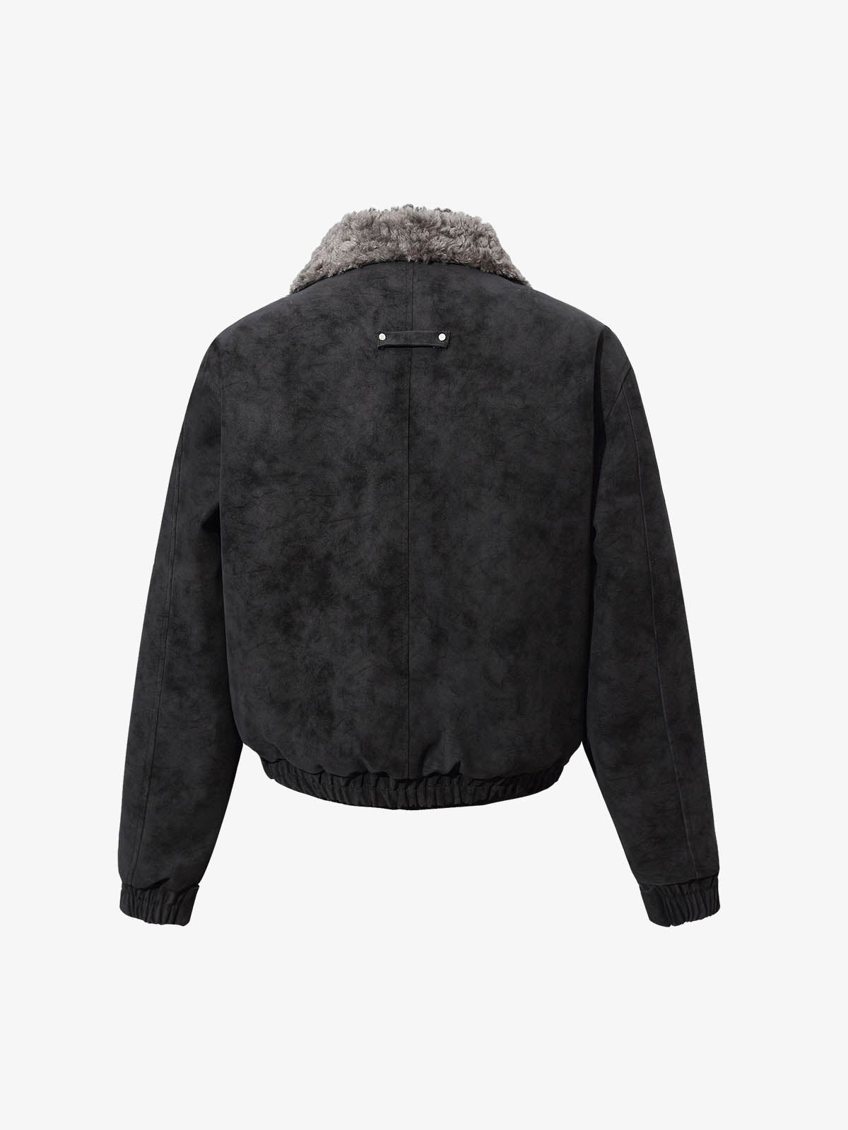 Retro Suede Texture Shearling Collar Fleece Bomber Jacket 