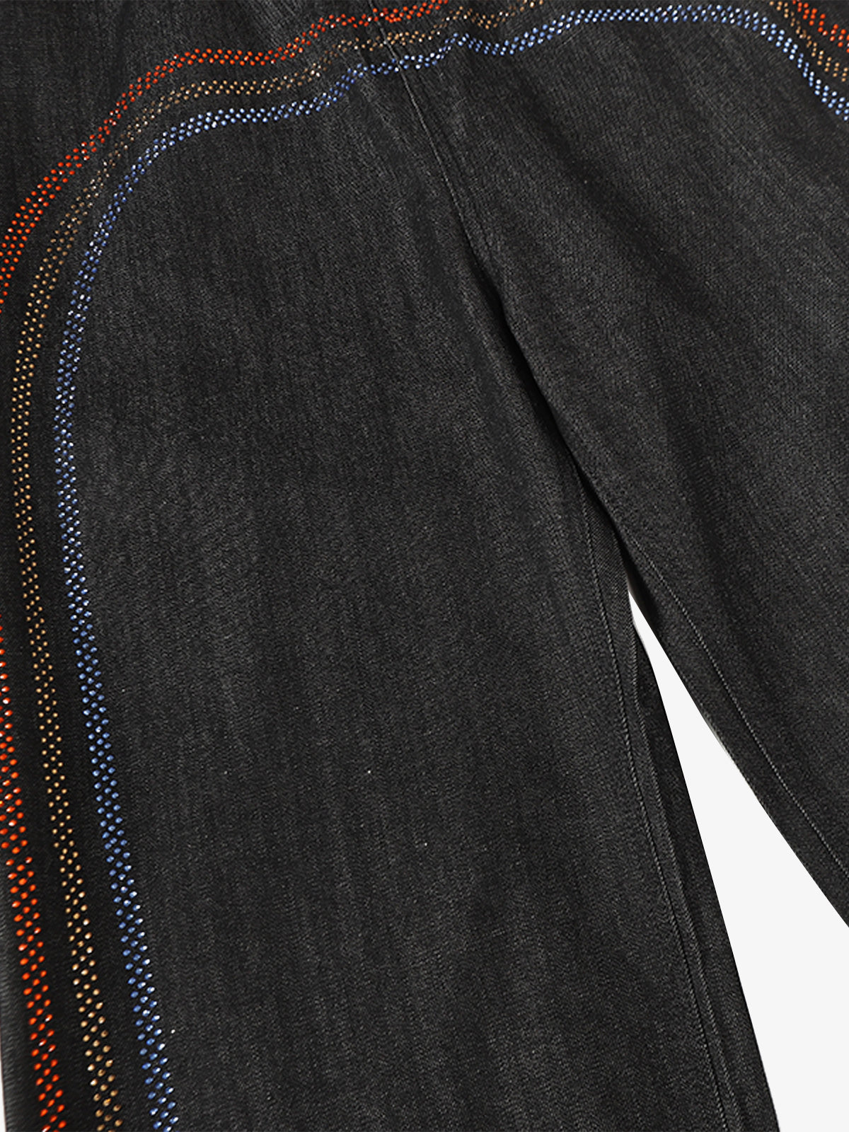 Stylish Wide-Leg Denim Pants with Rainbow Dot Embroidery for Women 