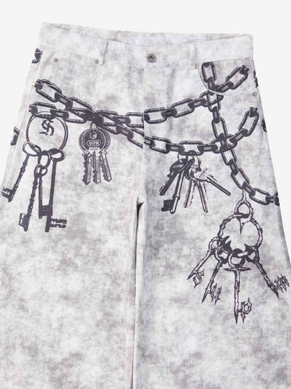 Supermade Distressed Chain And Key Print Baggy Pants?