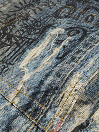 Ripped Holes Torn Optical Printed Jeans 