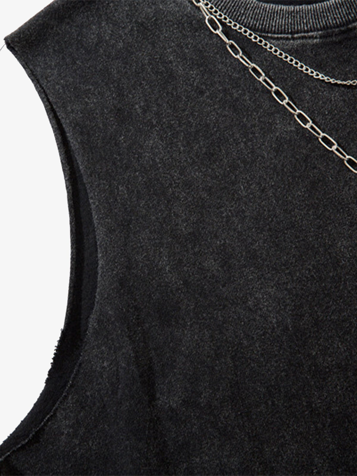 Cotton Ripped Sleeveless Tank Top with Frayed Hem and Cut-Out Details for Edgy Streetwear Style 