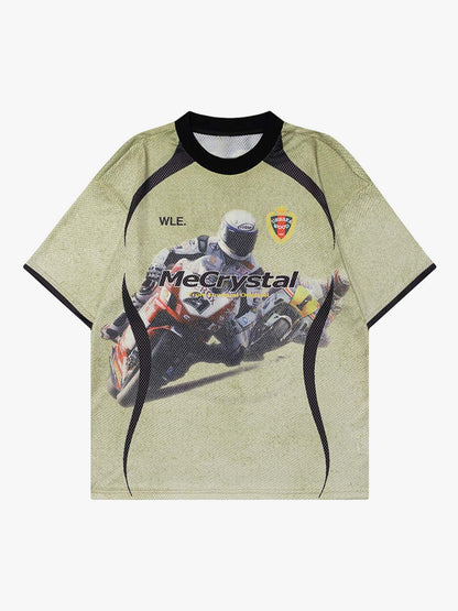 Motorcycle Racing Character Print Short-Sleeved T-shirt 