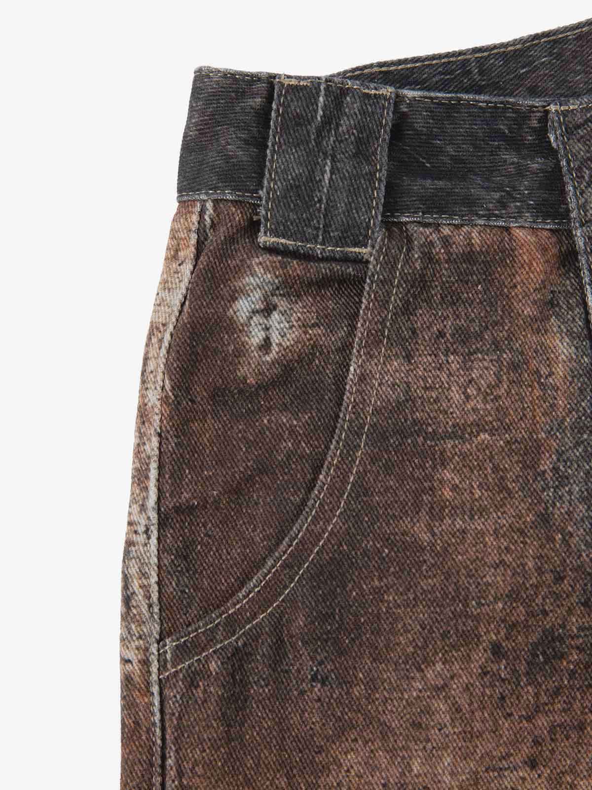 Antique-style Heavy Industry 3D Digital Printing Denim Bell-bottom Work Pants 