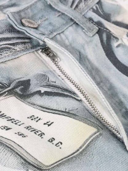 Abstract 3D Digital Print Wide-Leg Jeans