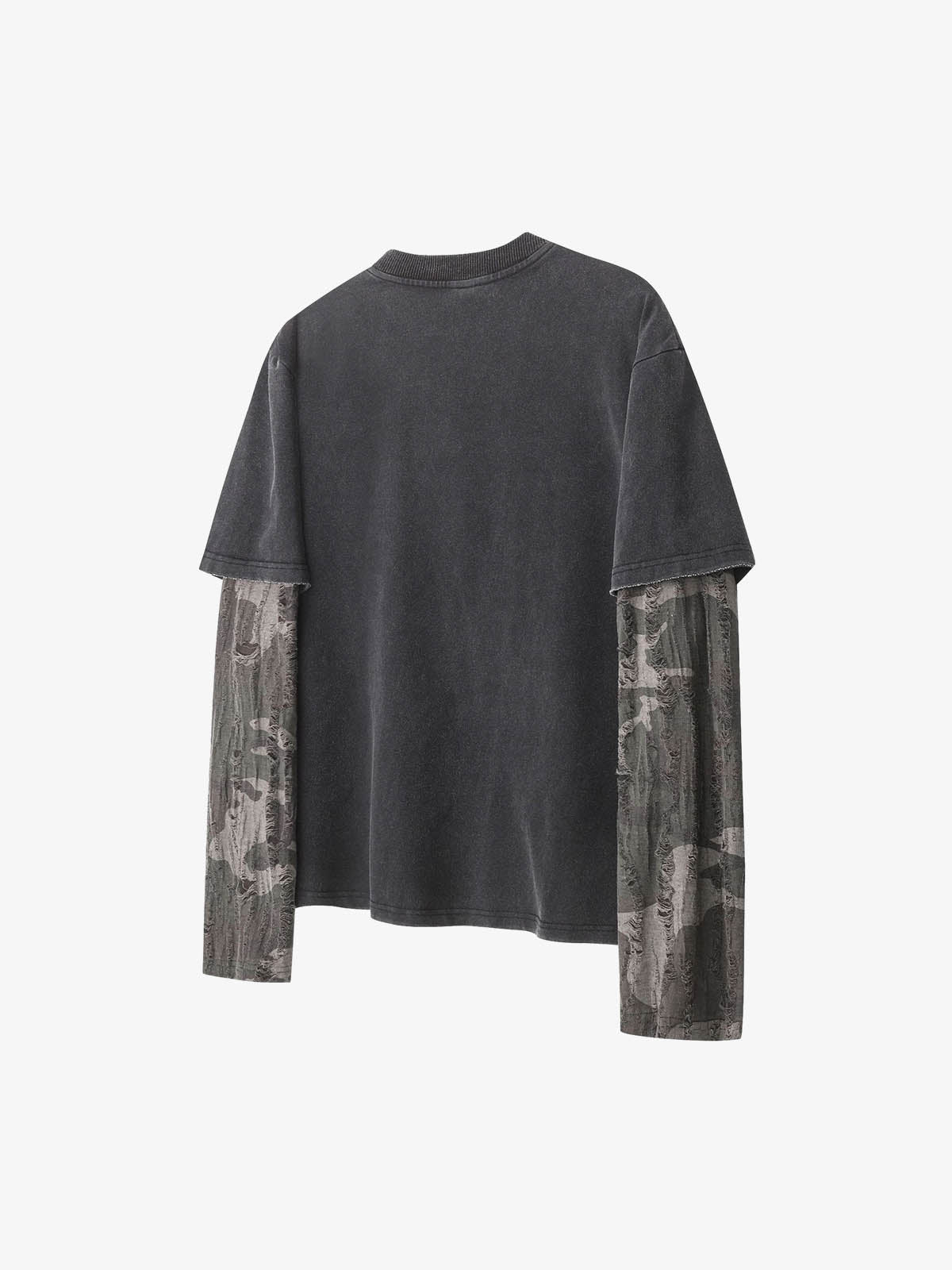 Cotton Blend Oversized Graphic Tee with Leopard Horse Print and Camo Layered Sleeves?