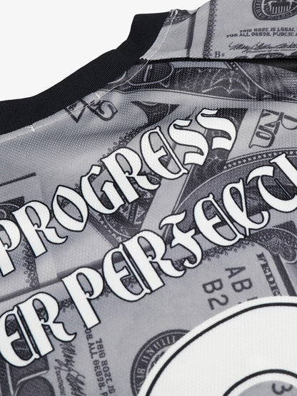 Cotton Blend Money Print V-Neck T-Shirt with Supermade Logo Design 