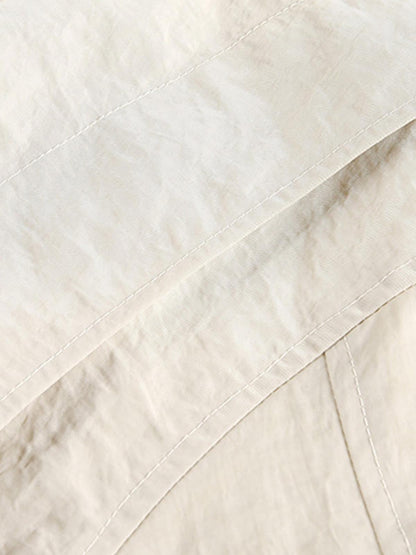 Utility Pleated Sleeve Fold-Over Collar Zip Up Jacket