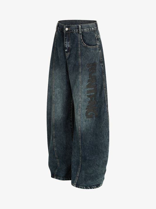 Vintage Washed Vibe Scimitar Wide-Leg Jeans 