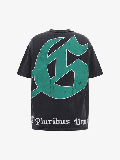 Old Washed Dark Western Cowboy Print T-shirt 