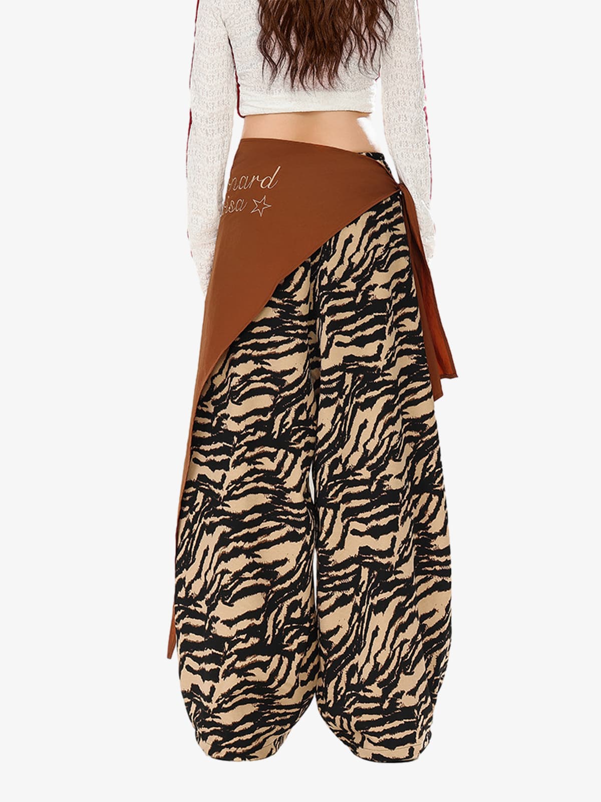 Retro Zebra Print Asymmetric Draped Patchwork Barrel Pants 
