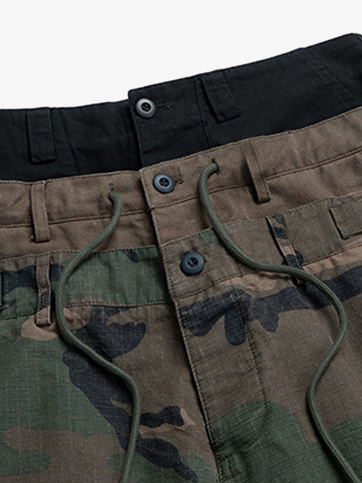 Three-Waist Splicing Camouflage Cargo Buckle Waist Design Overalls 