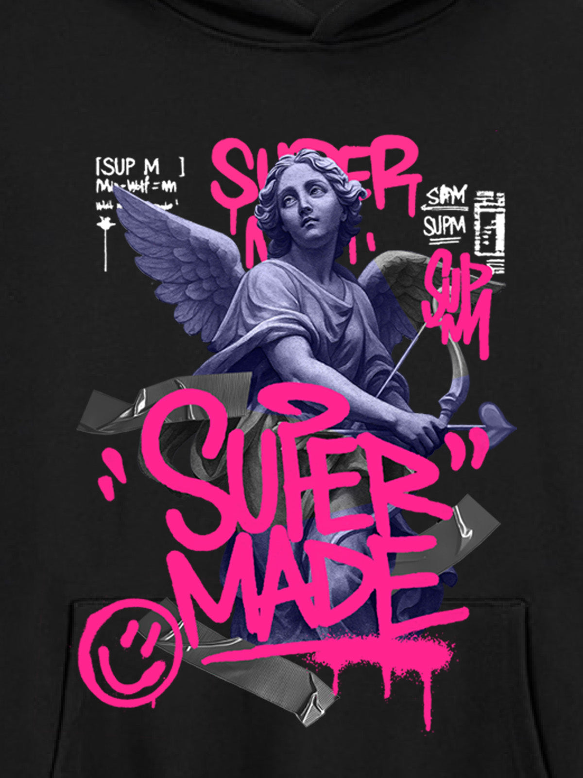 Graffiti Angel Print Hooded Sweatshirt 