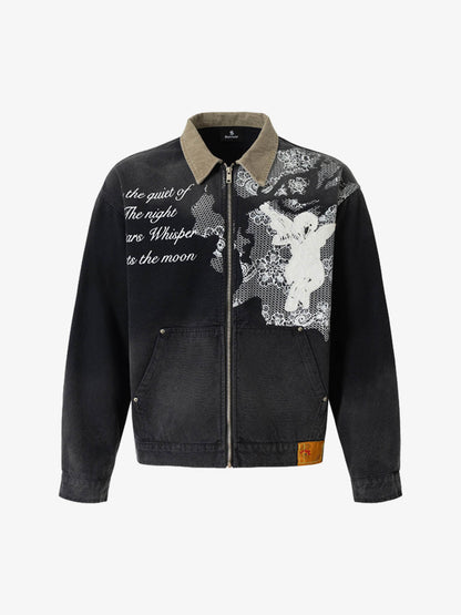 Stylish Embroidered Denim Jacket with Angelic Lace Design 