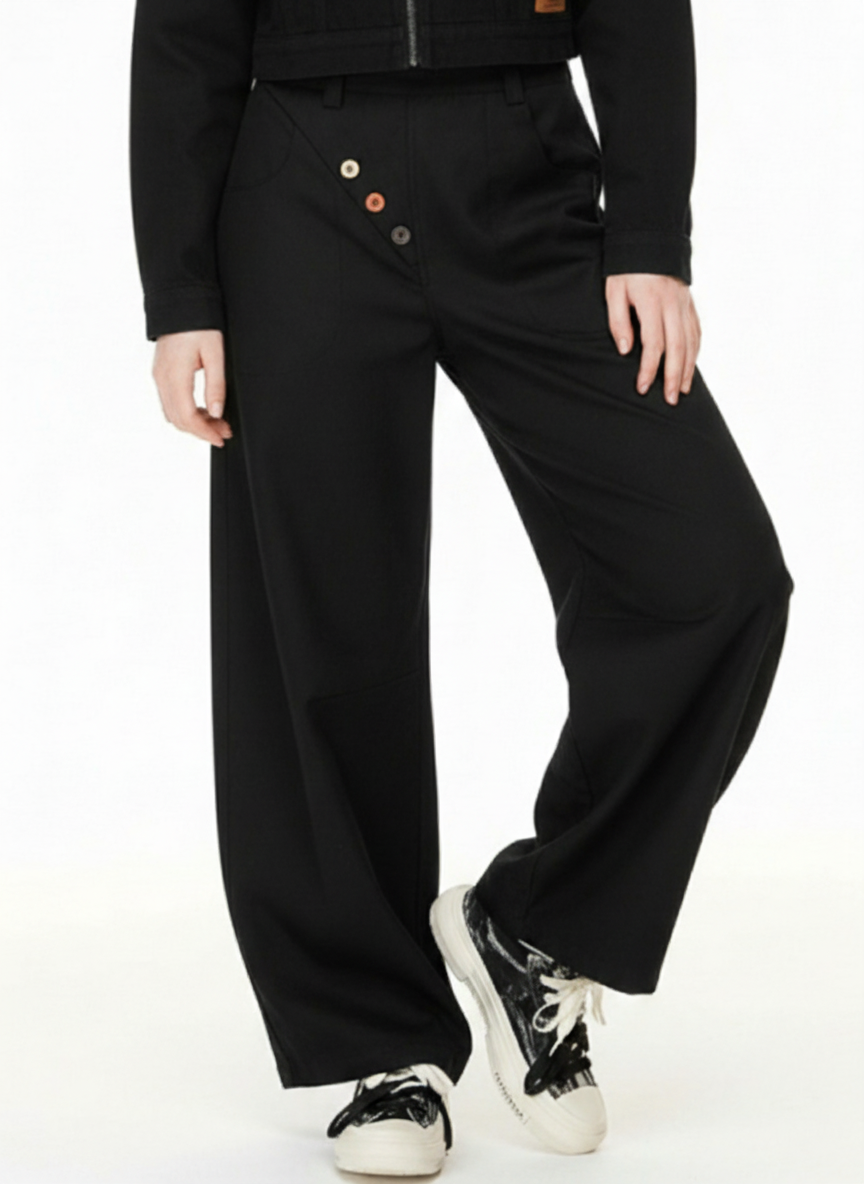 Adjustable Side Buttons Barrel Pants
