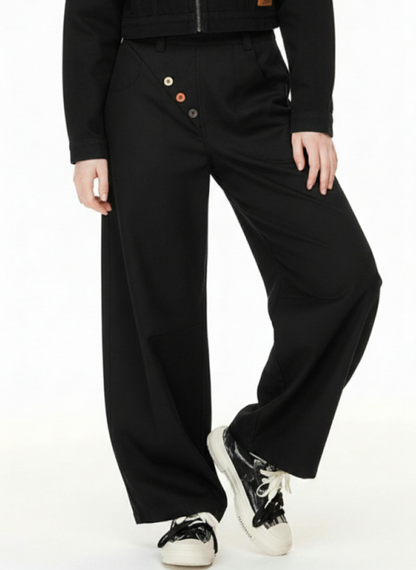 Adjustable Side Buttons Barrel Pants