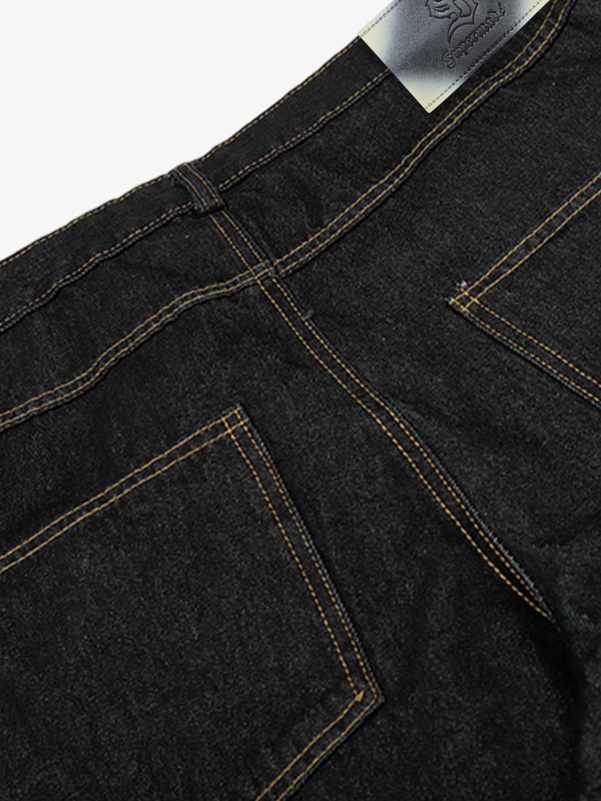 Cotton Denim Wide Leg Jeans with Leopard Print Trim High-Waisted Relaxed Fit Pants for Men and Women 