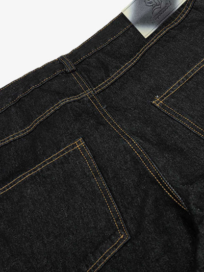 Cotton Denim Wide Leg Jeans with Leopard Print Trim High-Waisted Relaxed Fit Pants for Men and Women 