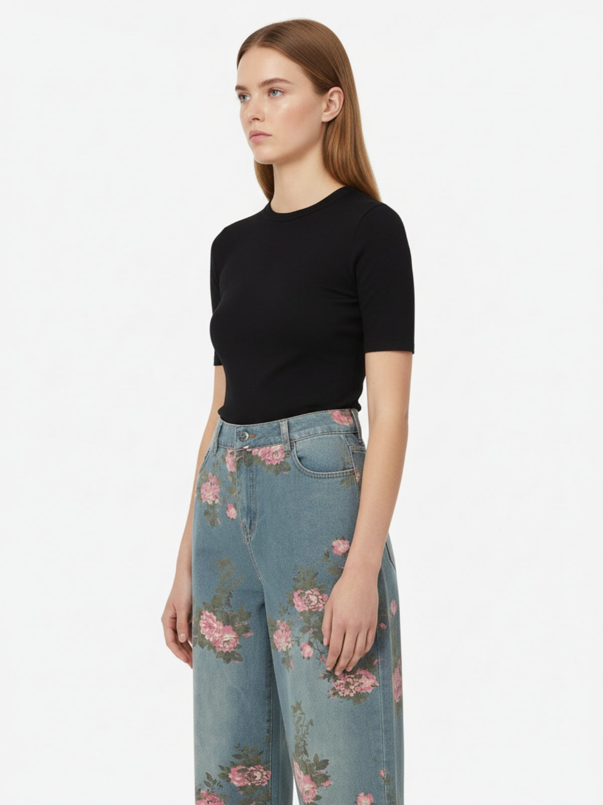 Thesupermade Floral Print Straight Jeans - 2409