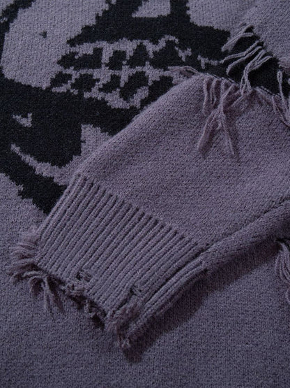 Skull Pattern Knit Sweater - Trendy and Cozy for Casual Wear 