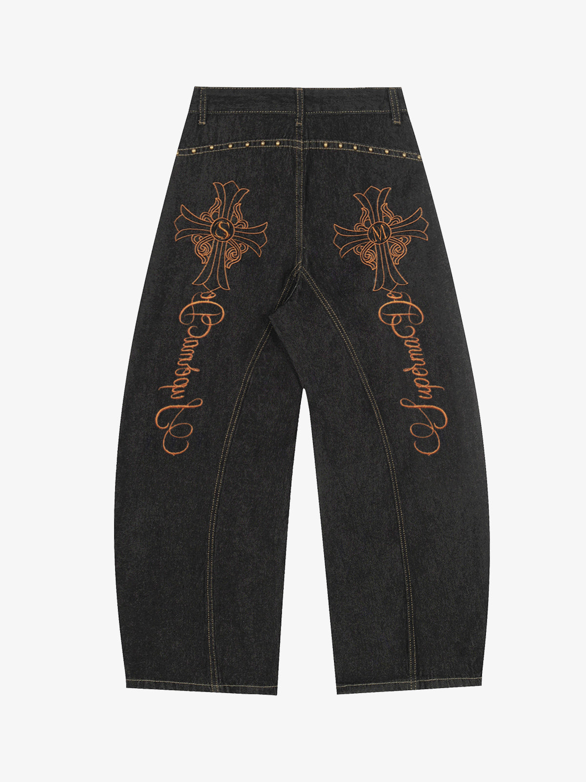 Denim Wide-Leg Trousers with Leopard Patch Detailing?