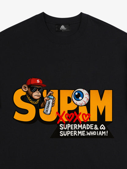 Supermade Trendy Hip-Hop Monkey Graffiti Font T-Shirt 