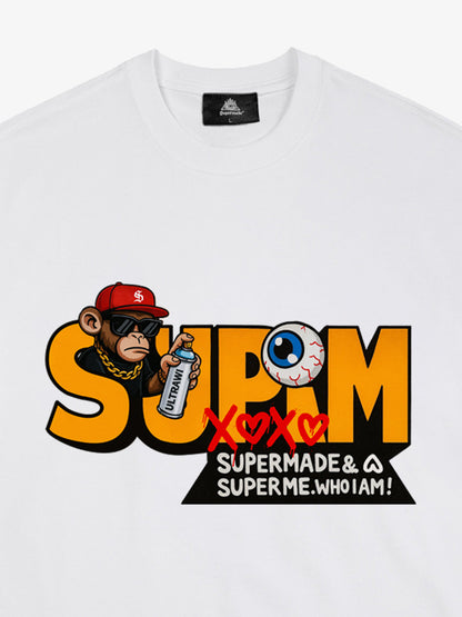 Supermade Trendy Hip-Hop Monkey Graffiti Font T-Shirt 