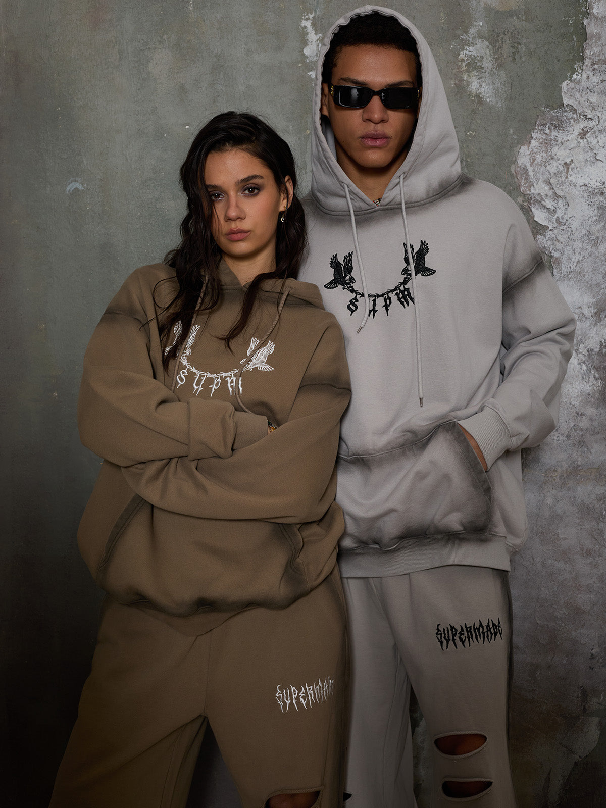 Supermade Distressed Embroidered Hoodie Tracksuit 