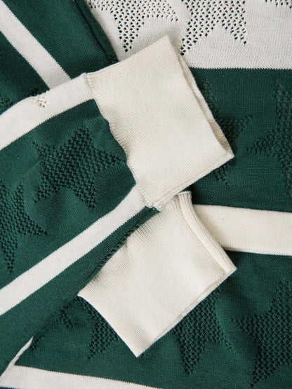 Striped Color-Block Knit Button-Up Cardigan 