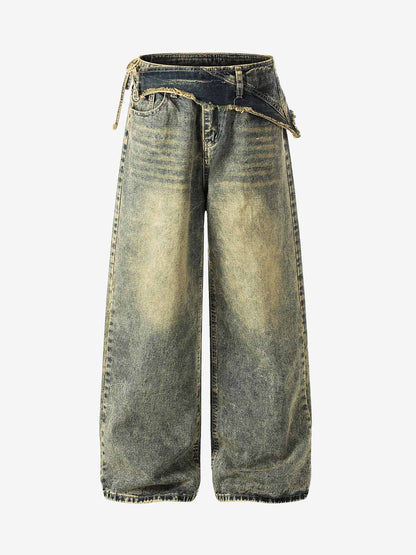 Denim Wide Leg Jeans with High Waist and Frayed Detail for Women 