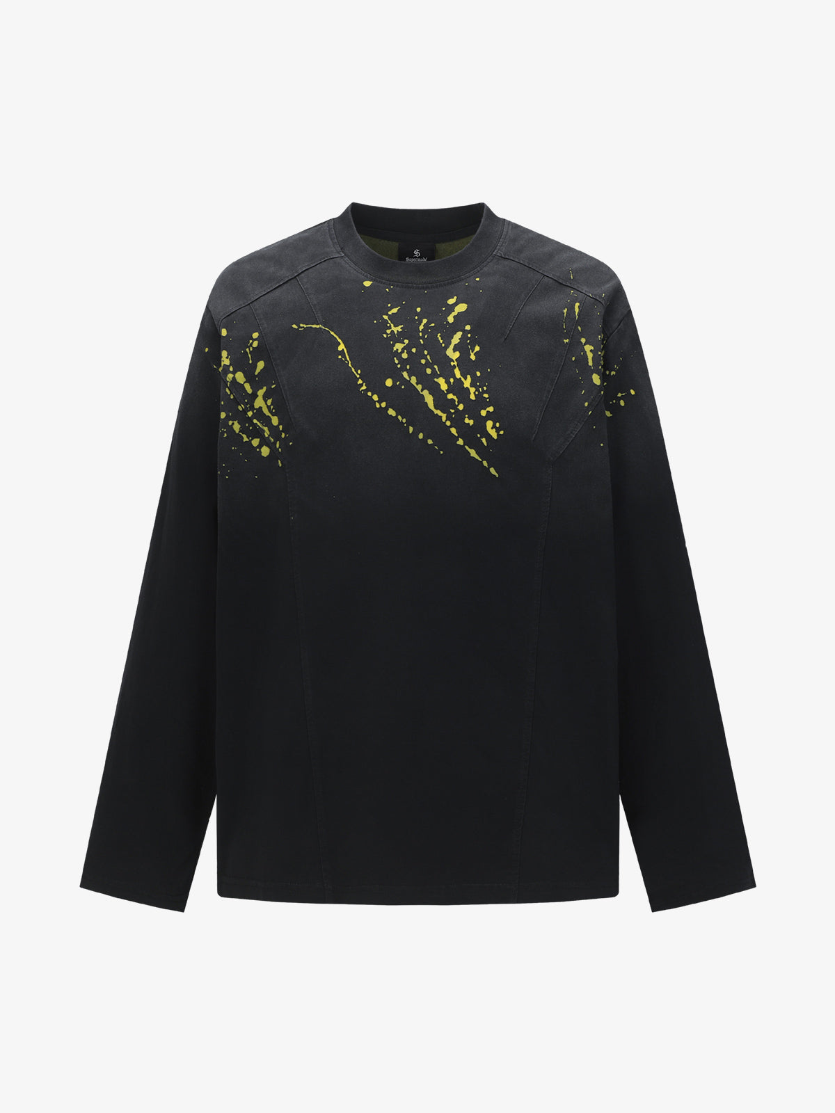 Stylish Black Long Sleeve Top with Pink Splatter Design for Modern Fashionistas 