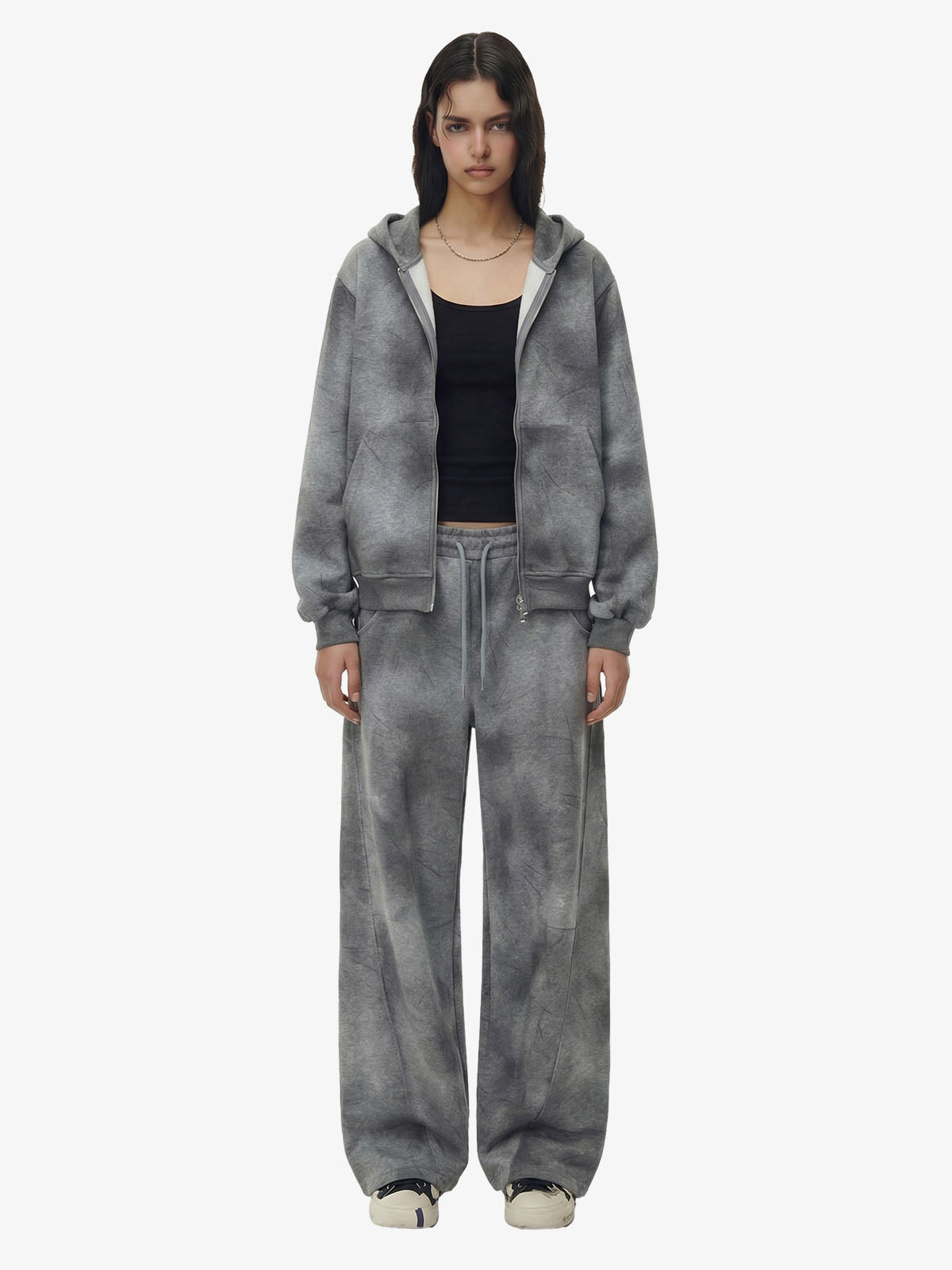 Vintage Washed Tie-Dye Zip Up Hoodie & Barrel Sweatpants Tracksuit