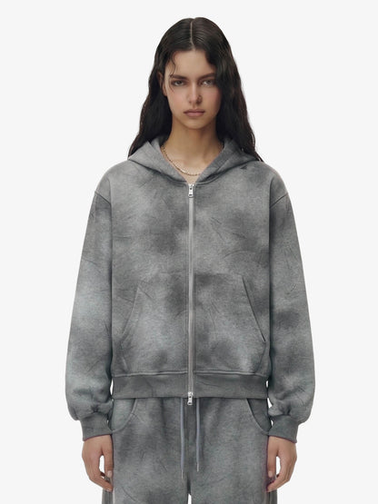 Vintage Washed Tie-Dye Zip Up Hoodie & Barrel Sweatpants Tracksuit