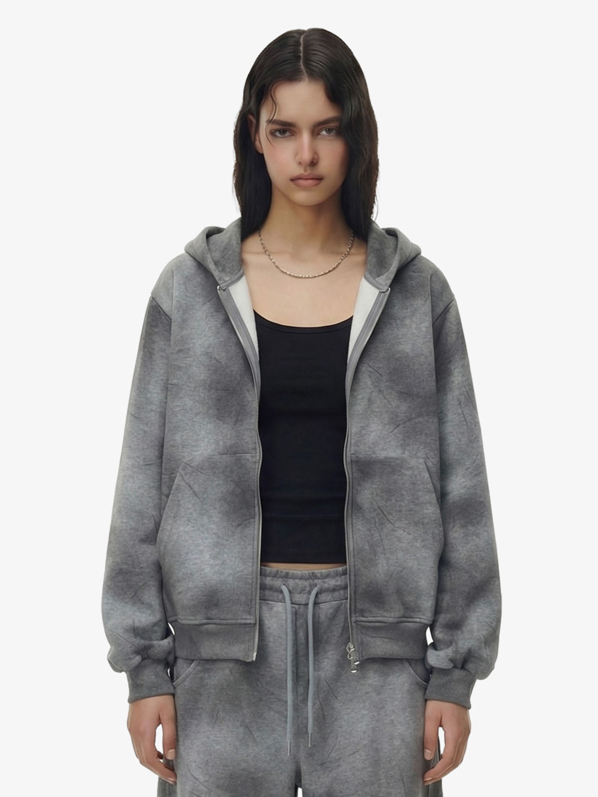 Vintage Washed Tie-Dye Zip Up Hoodie & Barrel Sweatpants Tracksuit