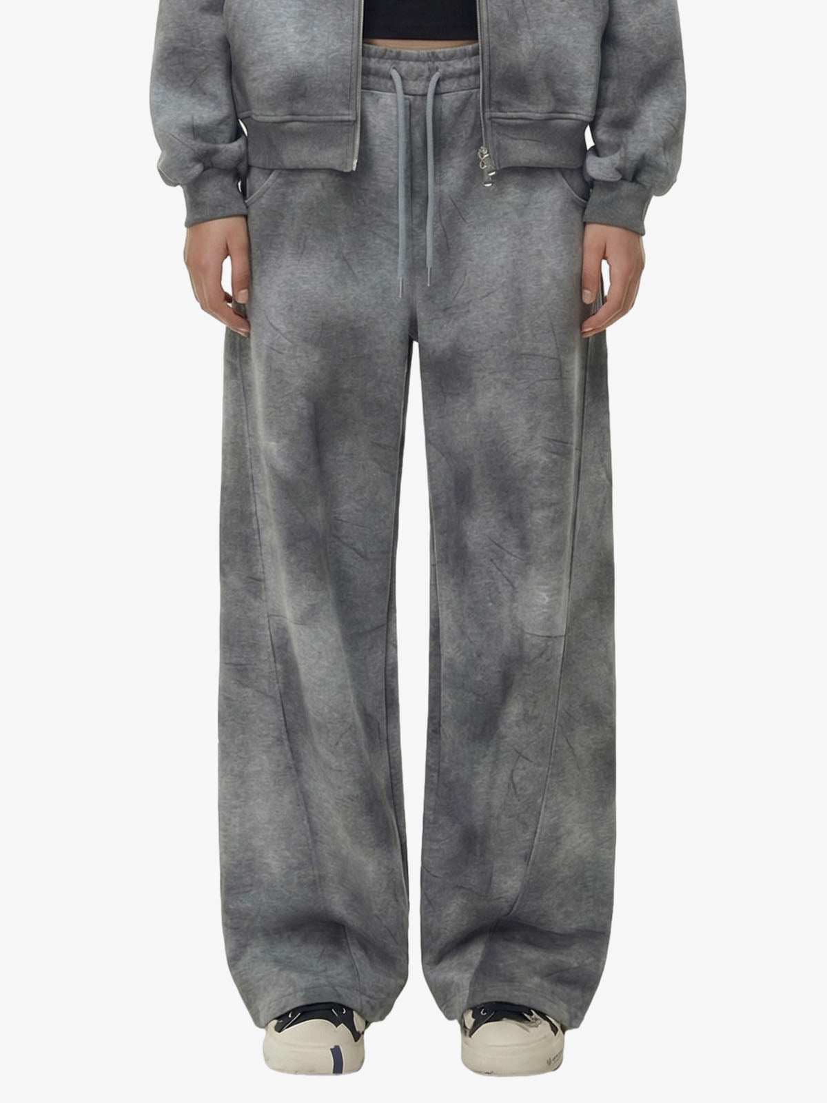 Vintage Washed Tie-Dye Zip Up Hoodie & Barrel Sweatpants Tracksuit