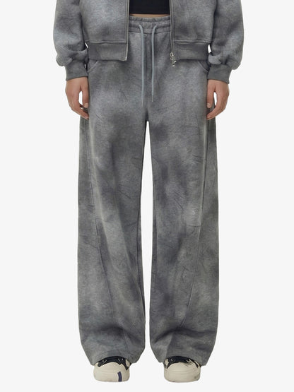 Vintage Washed Tie-Dye Zip Up Hoodie & Barrel Sweatpants Tracksuit