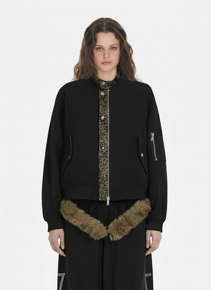 Retro Leopard PU Patchwork Faux Layered Jacket