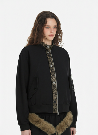 Retro Leopard PU Patchwork Faux Layered Jacket